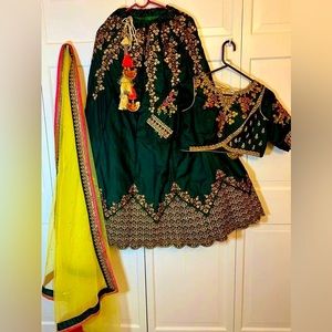 Velvet green lehenga Indian Bollywood wear